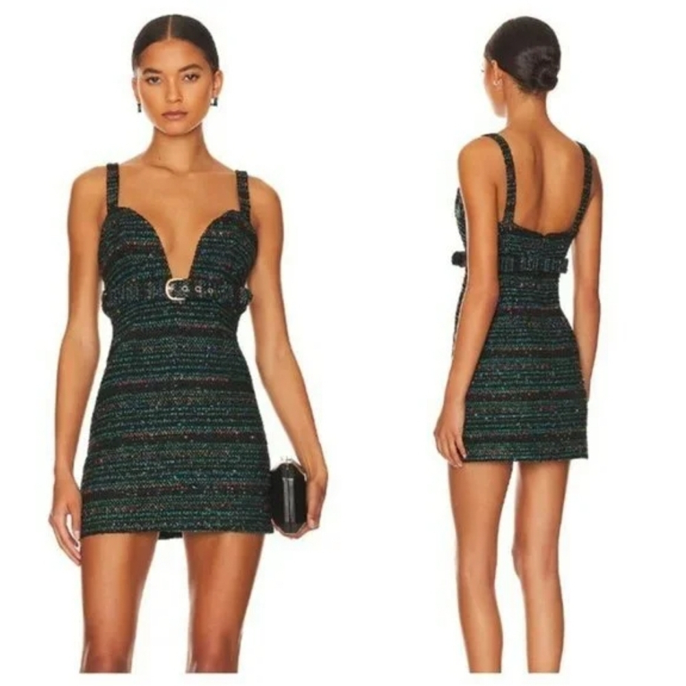 Lovers + Friends Black and Green Striped Dress